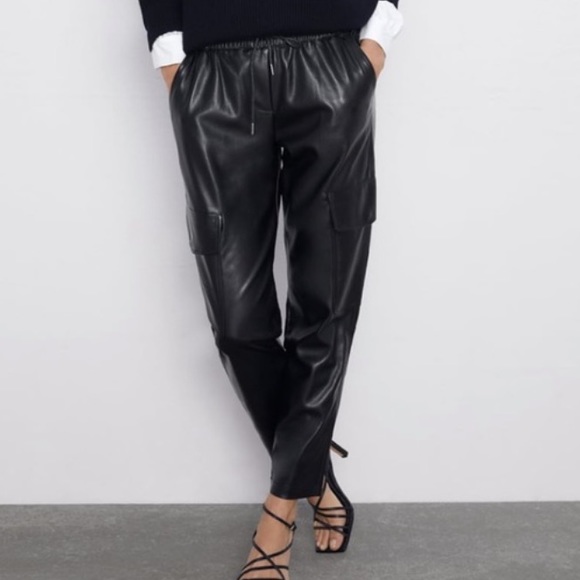 Zara Pants - Zara faux leather cargo joggers